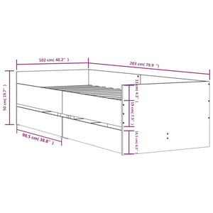 Bed Frame with Drawers without Mattress Grey Sonoma 100x200 cm