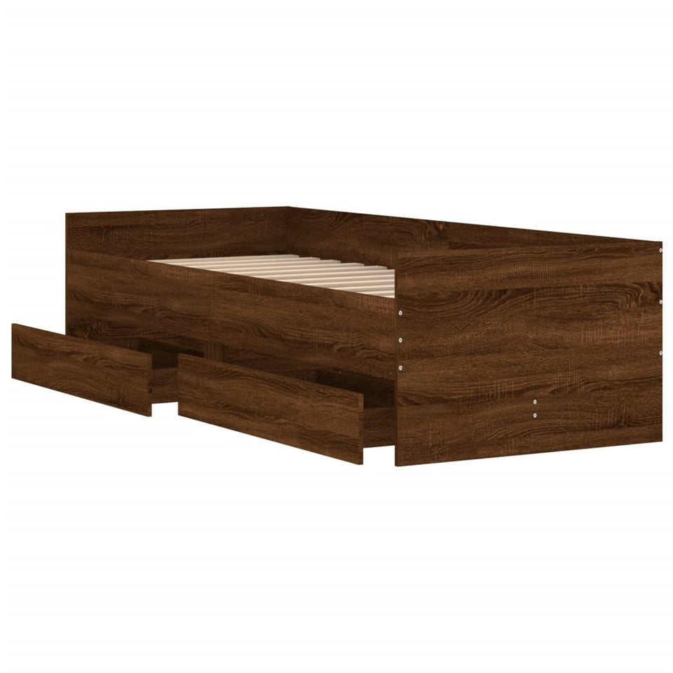 Bed Frame with Drawers without Mattress Brown Oak 100x200 cm