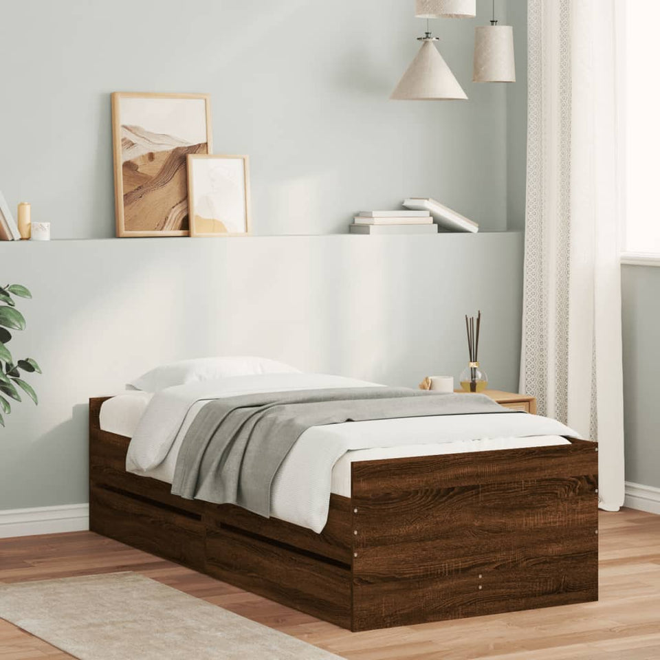 Bed Frame with Drawers without Mattress Brown Oak 100x200 cm