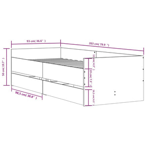 Bed Frame with Drawers without Mattress Black 90x200 cm