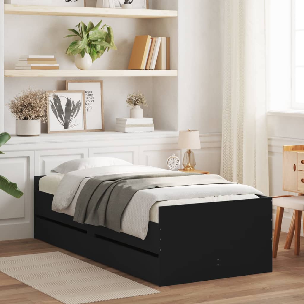 Bed Frame with Drawers without Mattress Black 90x200 cm