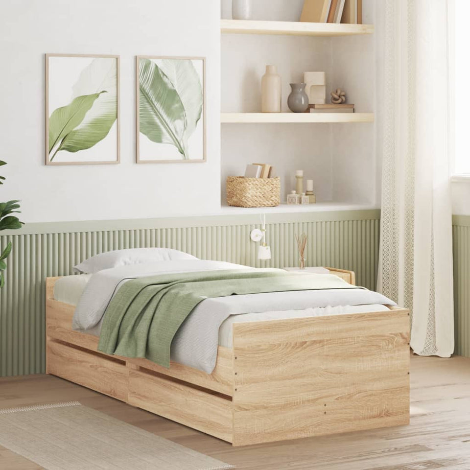 Bed Frame with Drawers Sonoma Oak 90x200 cm