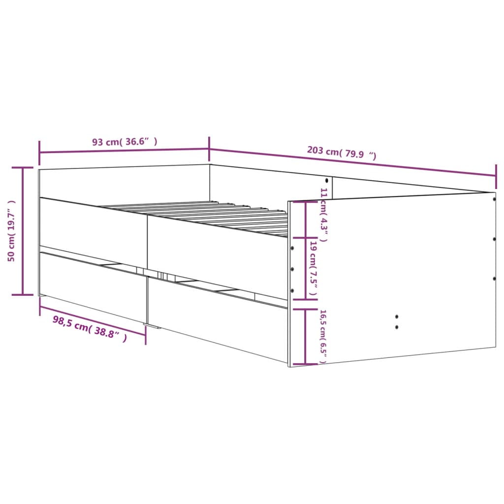 Bed Frame | Smoked oak | Engineered wood, Plywood slats | 90x200 cm