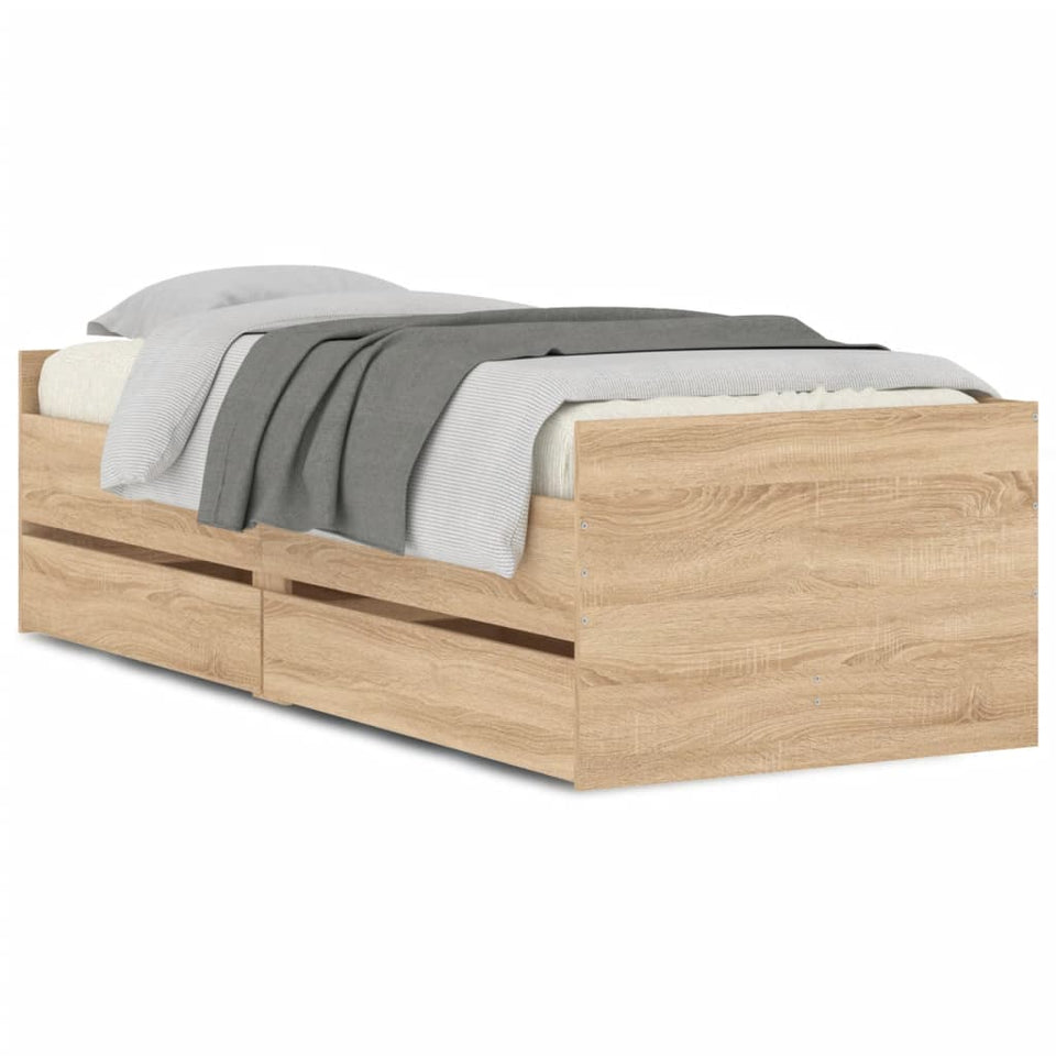 Bed Frame with Drawers Sonoma Oak 90x190 cm Single