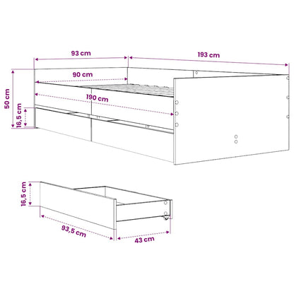 Bed Frame with Drawers without Mattress Smoked Oak 90x190 cm Single
