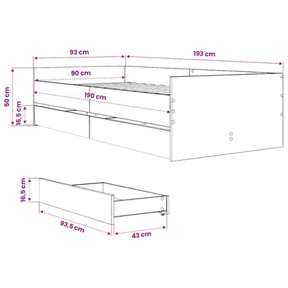 Bed Frame with Drawers without Mattress Brown Oak 90x190 cm Single