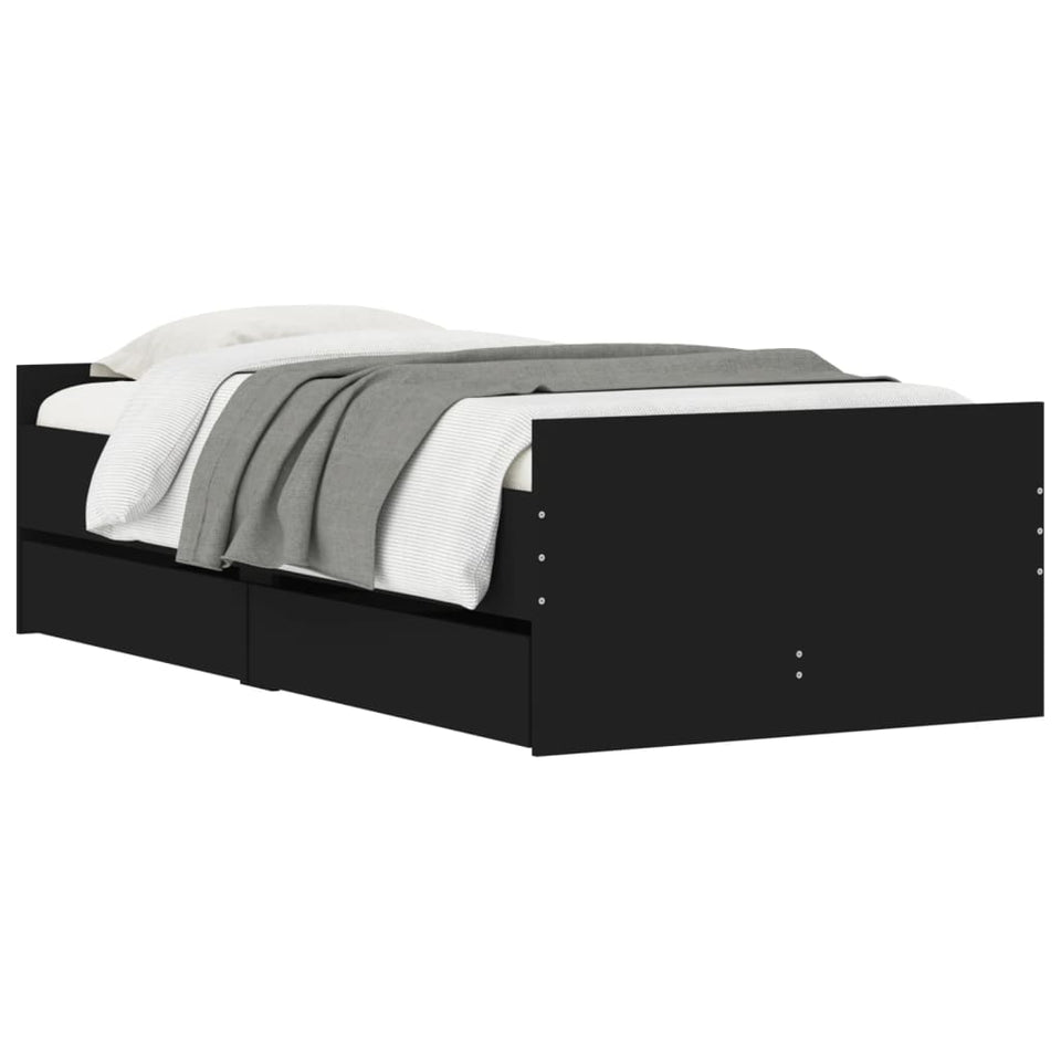 Bed Frame with Drawers without Mattress Black 100x200 cm