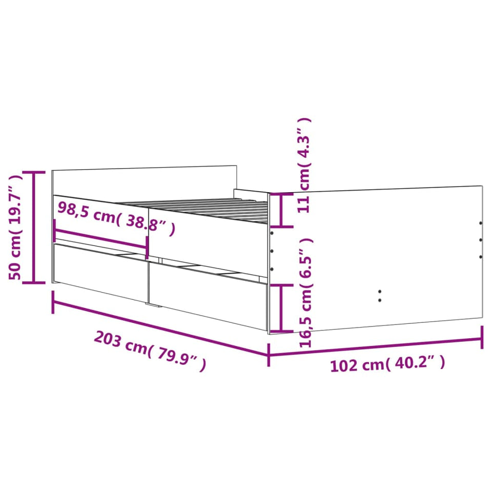 Bed Frame with Drawers without Mattress Black 100x200 cm