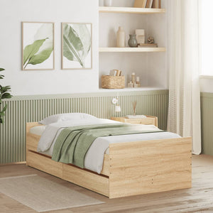 Bed Frame with Drawers without Mattress Sonoma Oak 100x200 cm