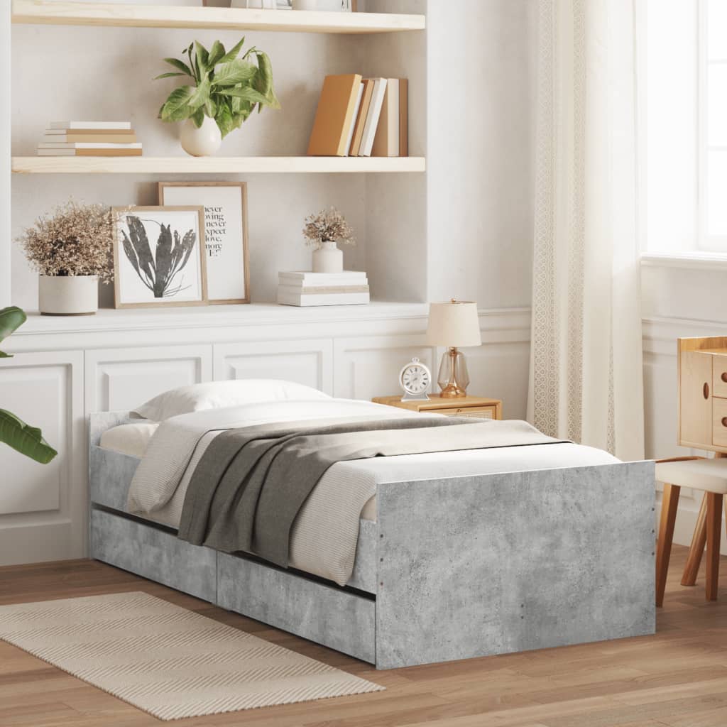 Bed Frame | Concrete Grey | Engineered Wood | Single | Bed Frame
