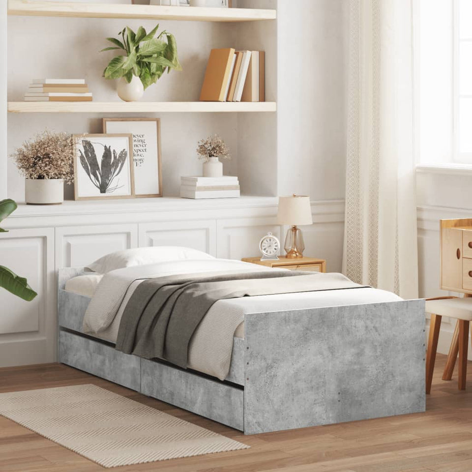 Bed Frame with Drawers Concrete Grey 100x200 cm