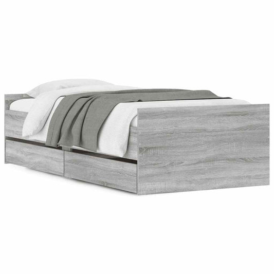 Bed Frame with Drawers without Mattress Grey Sonoma 100x200 cm