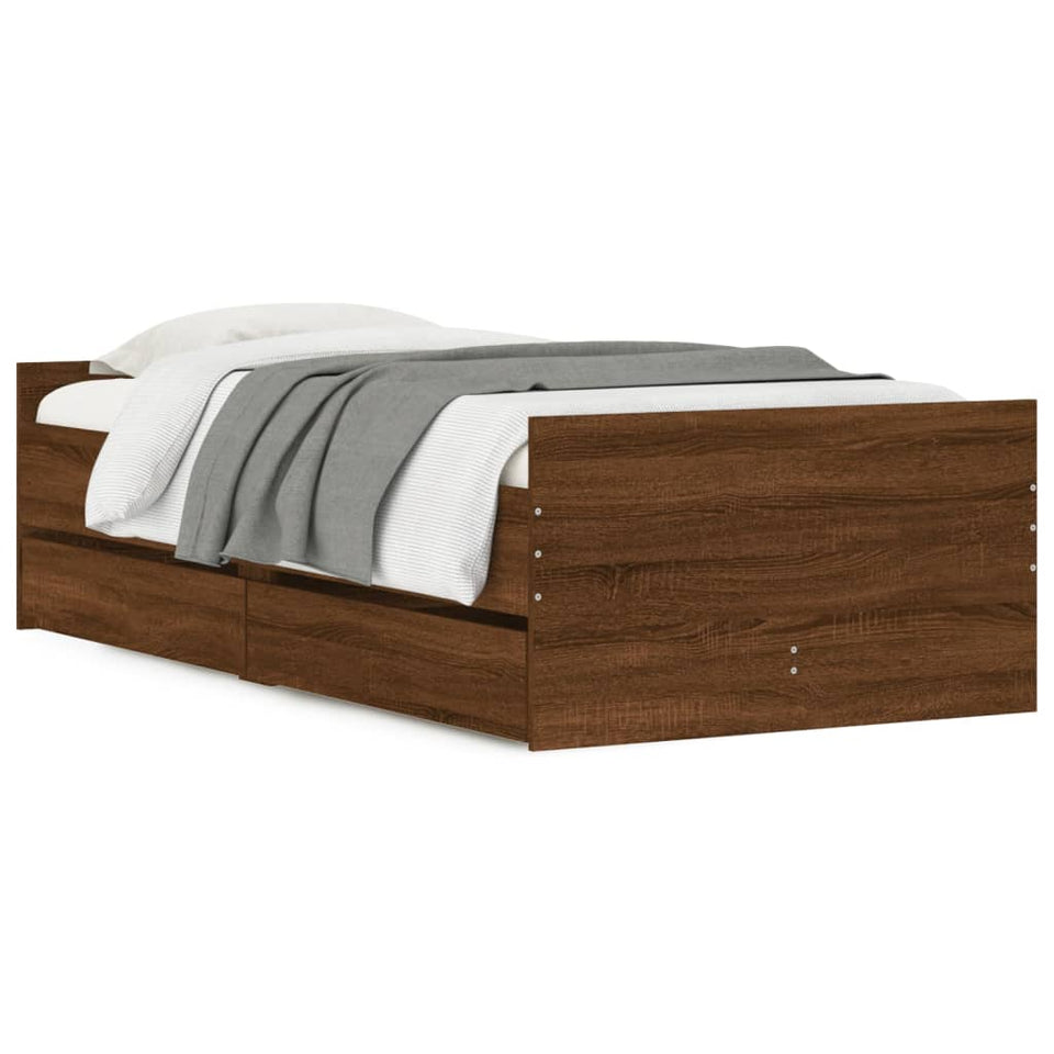 Bed Frame with Drawers without Mattress Brown Oak 100x200 cm