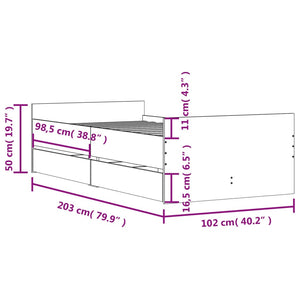 Bed Frame with Drawers without Mattress Brown Oak 100x200 cm