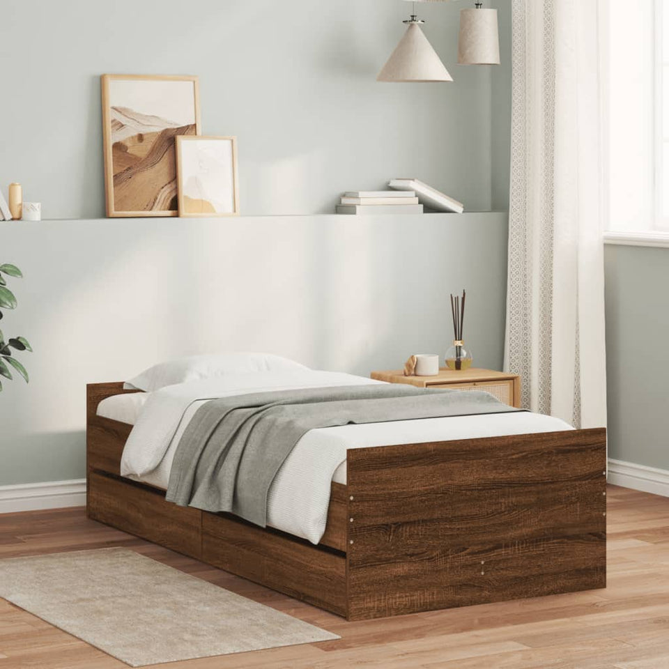 Bed Frame with Drawers without Mattress Brown Oak 100x200 cm