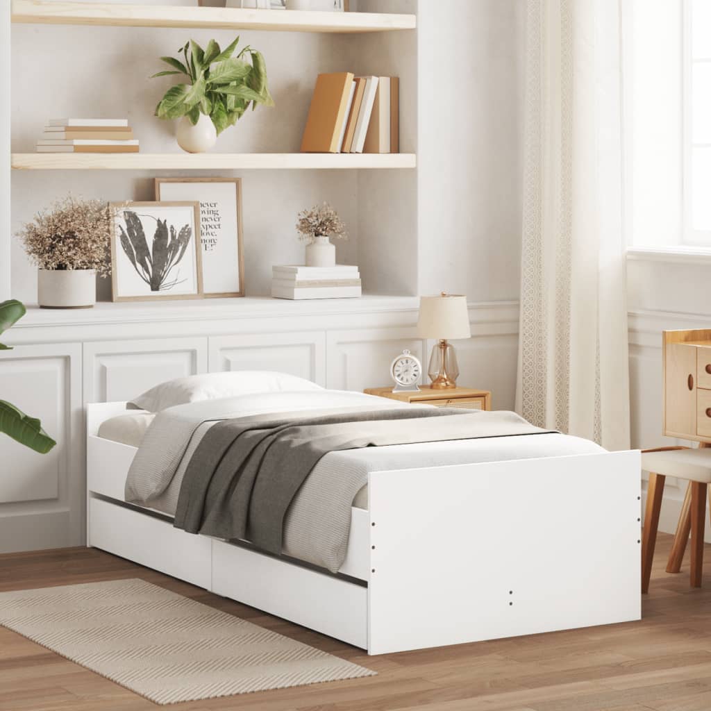 Bed Frame with Drawers White 90x200 cm