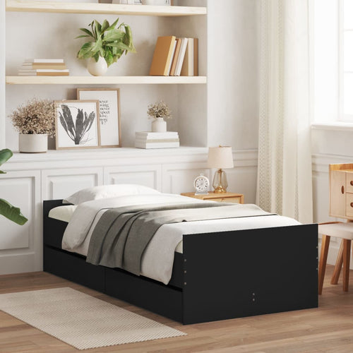 Bed Frame with Drawers Black 90x200 cm