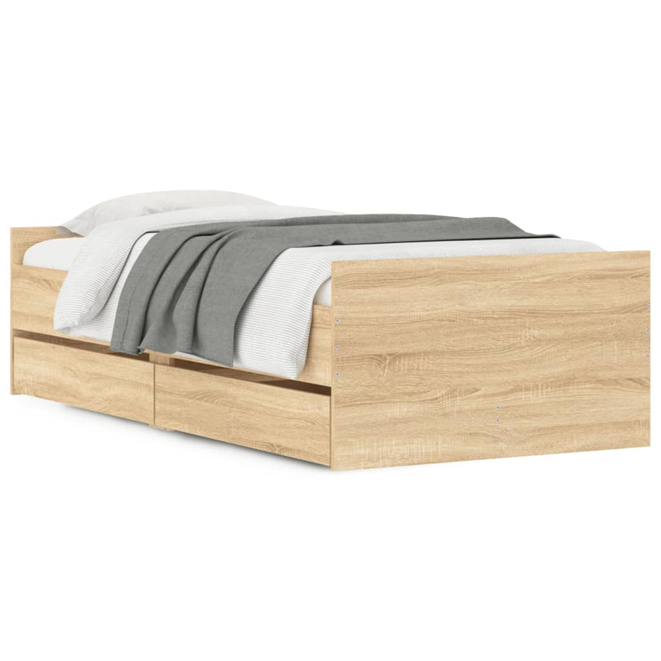 Bed Frame with Drawers without Mattress Sonoma Oak 90x200 cm