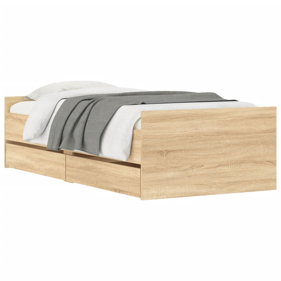 Bed Frame with Drawers without Mattress Sonoma Oak 90x200 cm