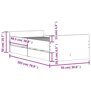 Bed Frame with Drawers without Mattress Sonoma Oak 90x200 cm