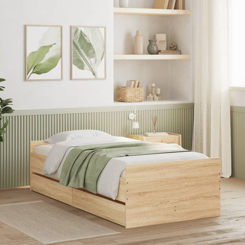 Bed Frame with Drawers without Mattress Sonoma Oak 90x200 cm