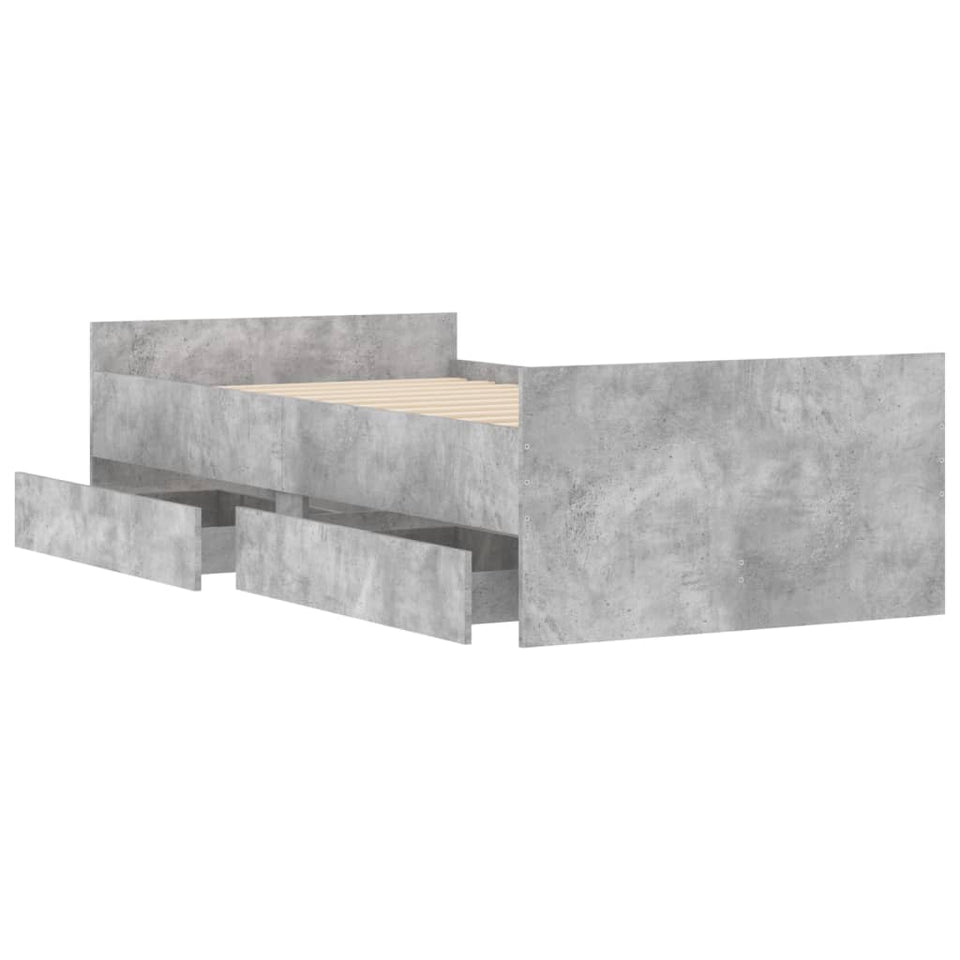 Bed Frame with Drawers Concrete Grey 90x200 cm