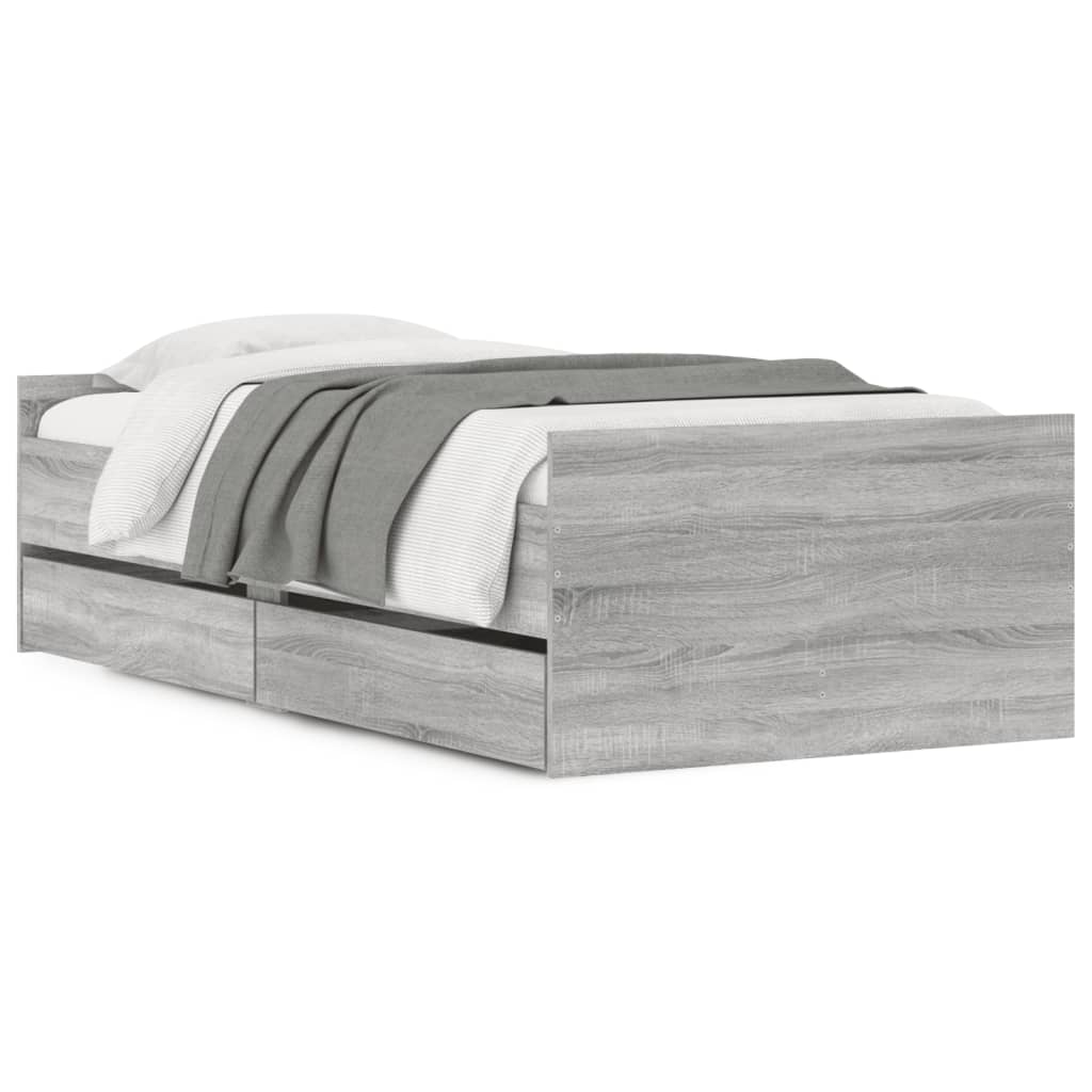 Bed Frame with Drawers without Mattress Grey Sonoma 90x200 cm