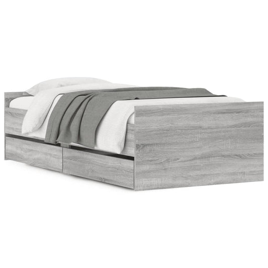 Bed Frame with Drawers without Mattress Grey Sonoma 90x200 cm