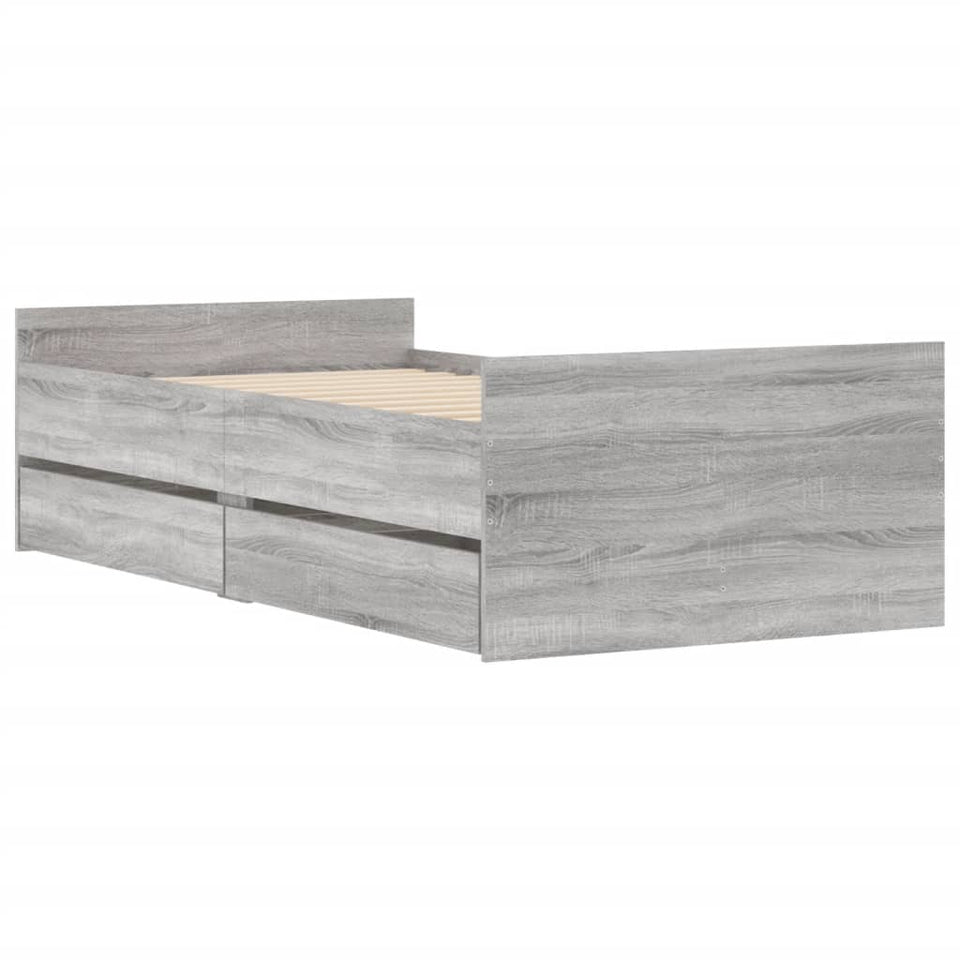 Bed Frame with Drawers Grey Sonoma 90x200 cm