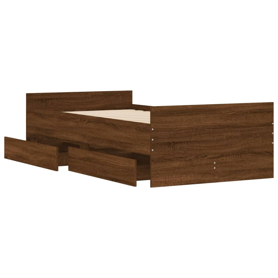 Bed Frame with Drawers Brown Oak 90x200 cm