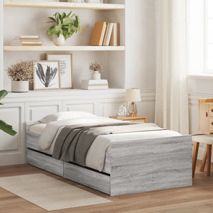 Bed Frame with Drawers without Mattress Grey Sonoma 90x190 cm Single