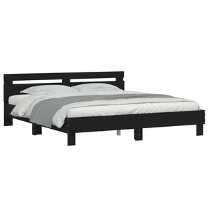 Bed Frame with Headboard Black 200x200 cm Engineered Wood