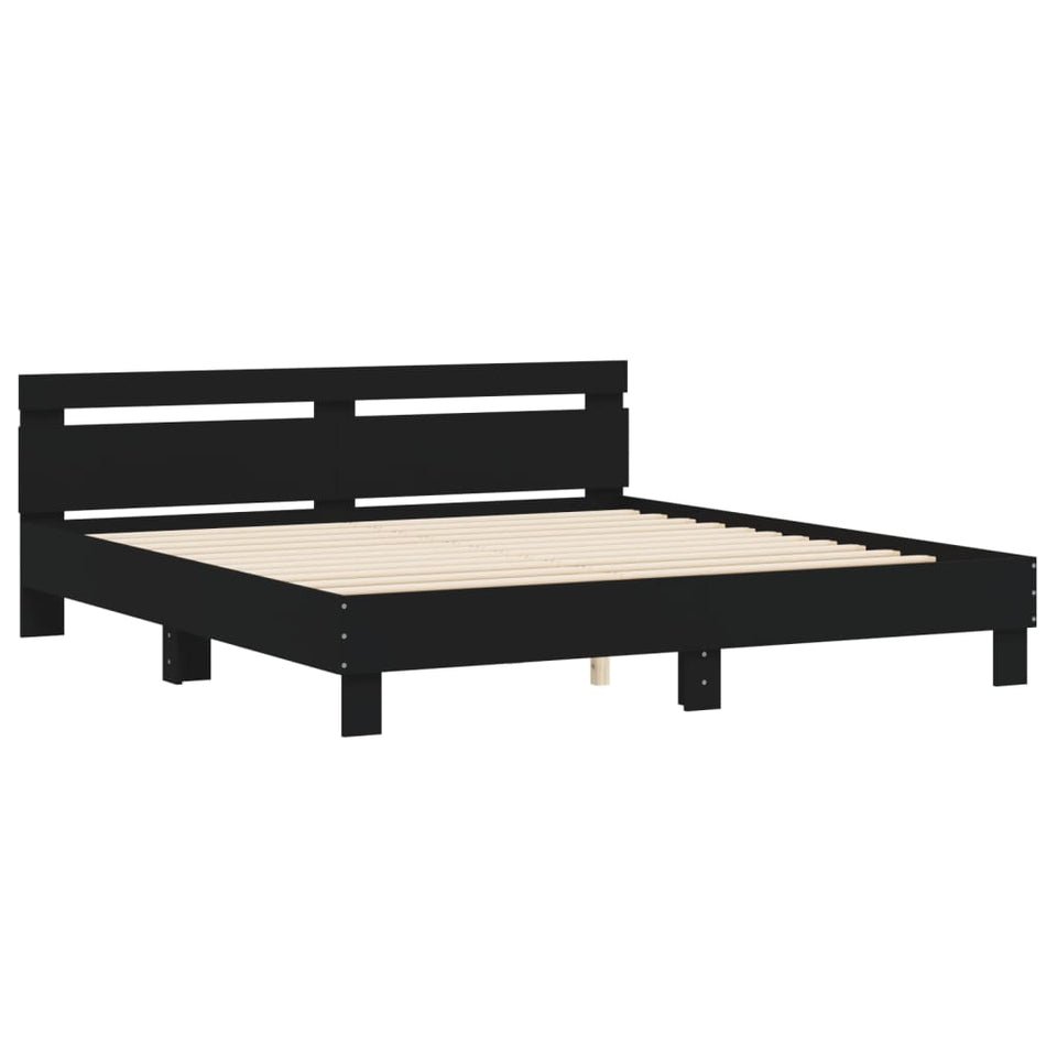 Bed Frame with Headboard Black 200x200 cm Engineered Wood