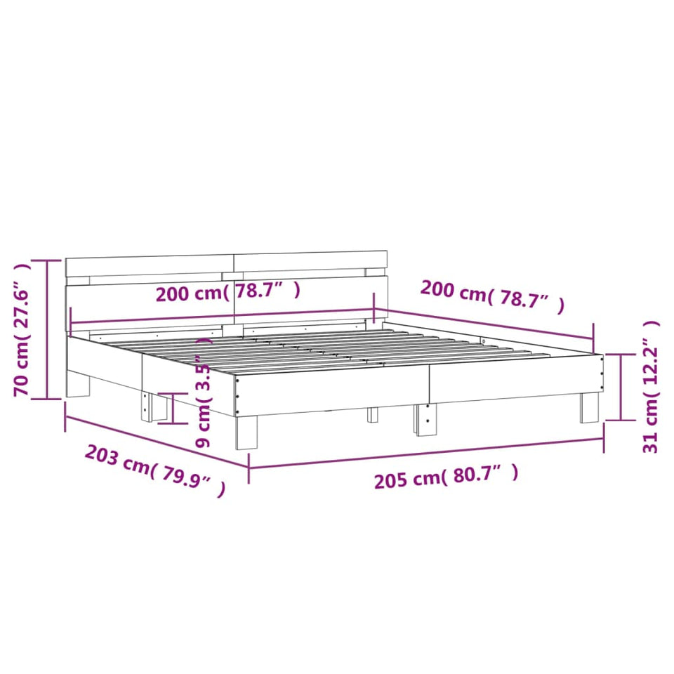 Bed Frame with Headboard Black 200x200 cm Engineered Wood