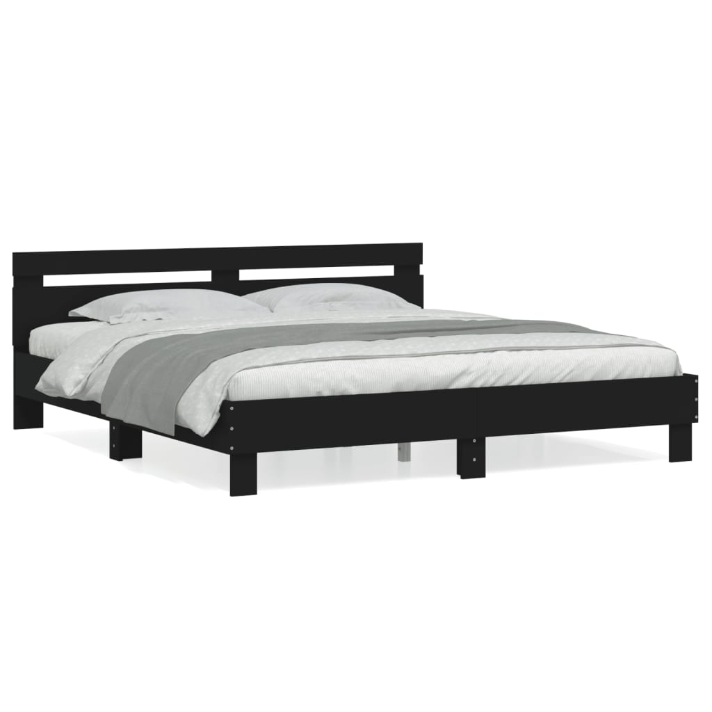 Bed Frame with Headboard Black 200x200 cm Engineered Wood