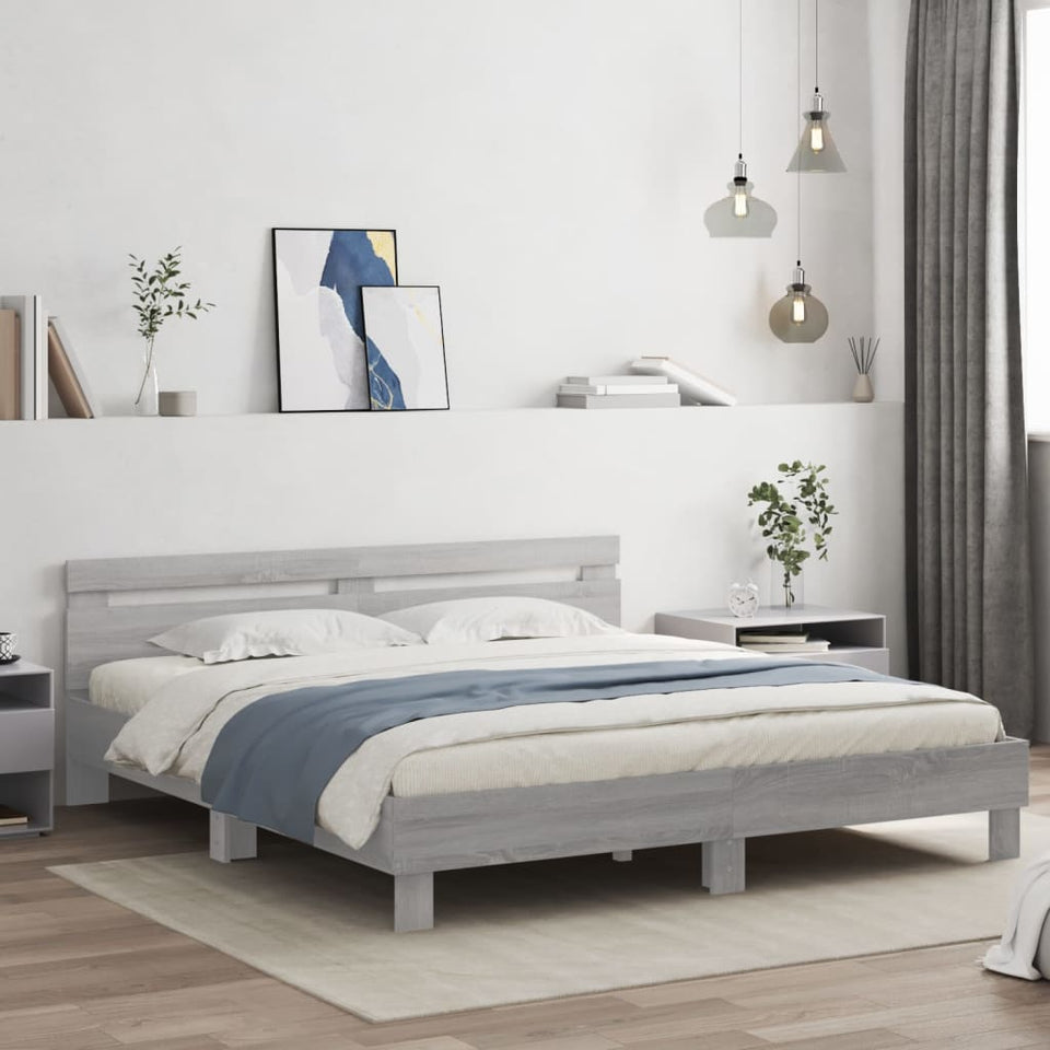 Bed Frame with Headboard Grey Sonoma 200x200 cm Engineered Wood