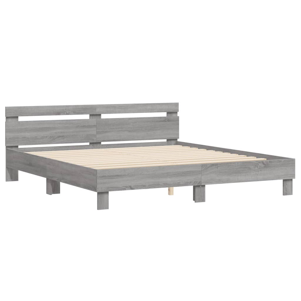 Bed Frame with Headboard Grey Sonoma 200x200 cm Engineered Wood