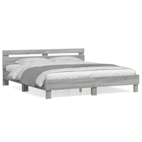 Bed Frame with Headboard Grey Sonoma 200x200 cm Engineered Wood