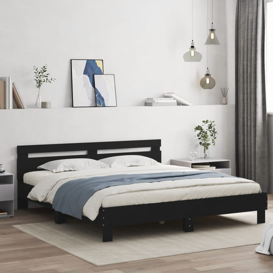 Bed Frame with Headboard Black 160x200 cm Engineered Wood