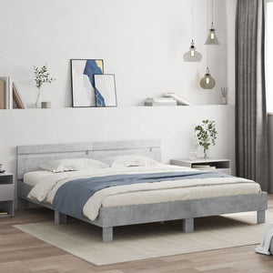 Bed Frame with Headboard Concrete Grey 160x200 cm Engineered Wood