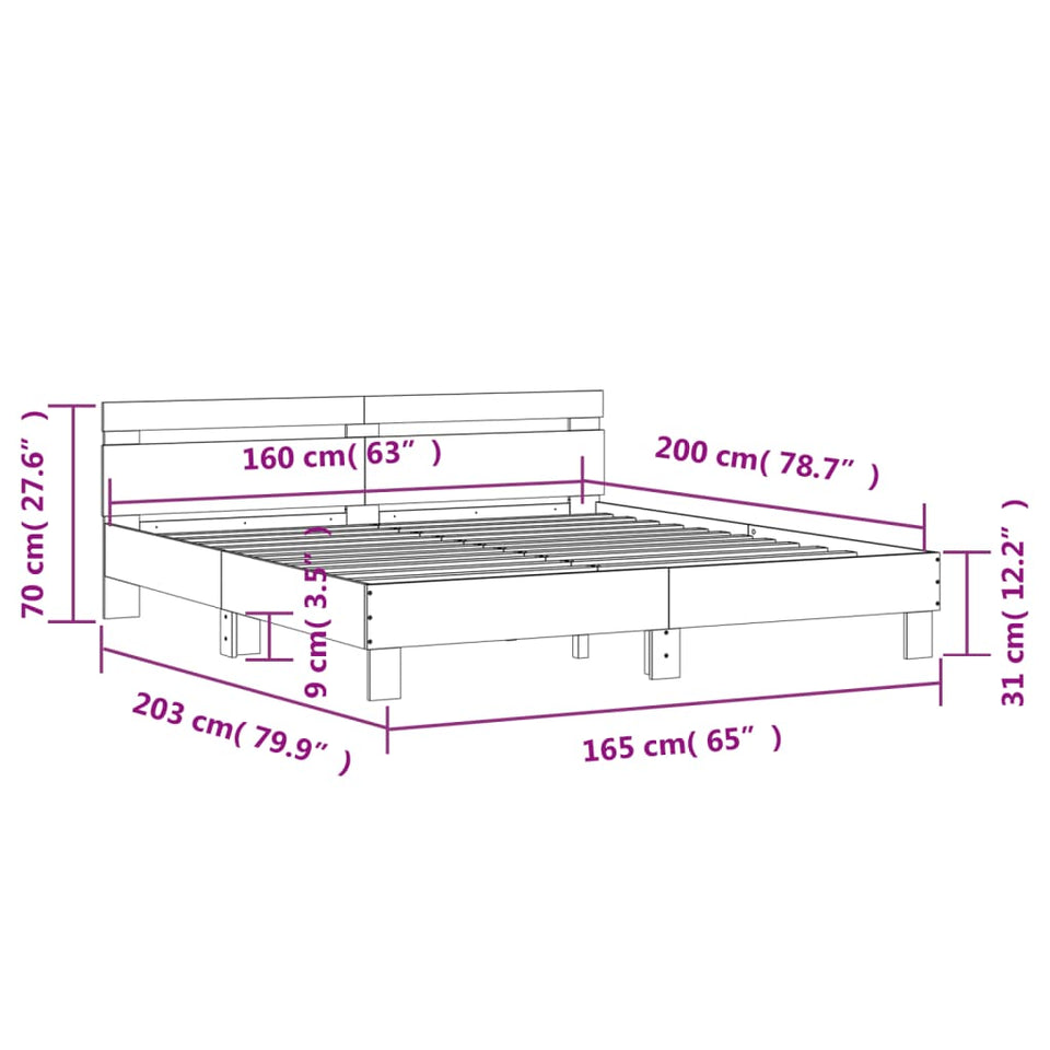 Bed Frame with Headboard Concrete Grey 160x200 cm Engineered Wood