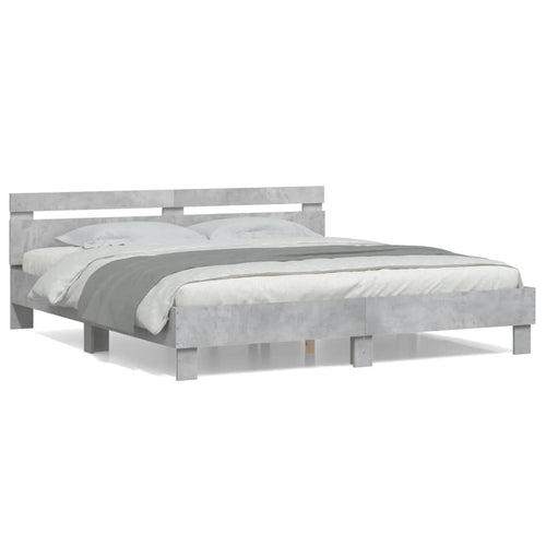 Bed Frame with Headboard Concrete Grey 160x200 cm Engineered Wood