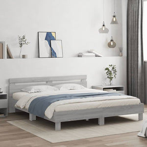 Bed Frame with Headboard Grey Sonoma 160x200 cm Engineered Wood