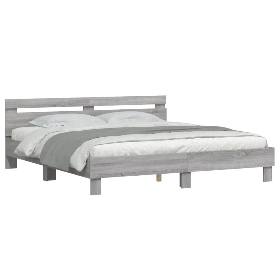 Bed Frame with Headboard Grey Sonoma 160x200 cm Engineered Wood