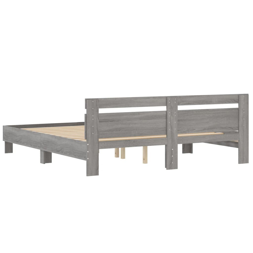 Bed Frame with Headboard Grey Sonoma 160x200 cm Engineered Wood