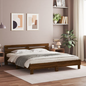 Bed Frame with Headboard Brown Oak 160x200 cm Engineered Wood