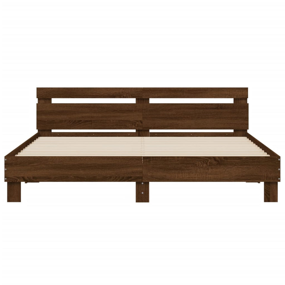 Bed Frame with Headboard Brown Oak 160x200 cm Engineered Wood