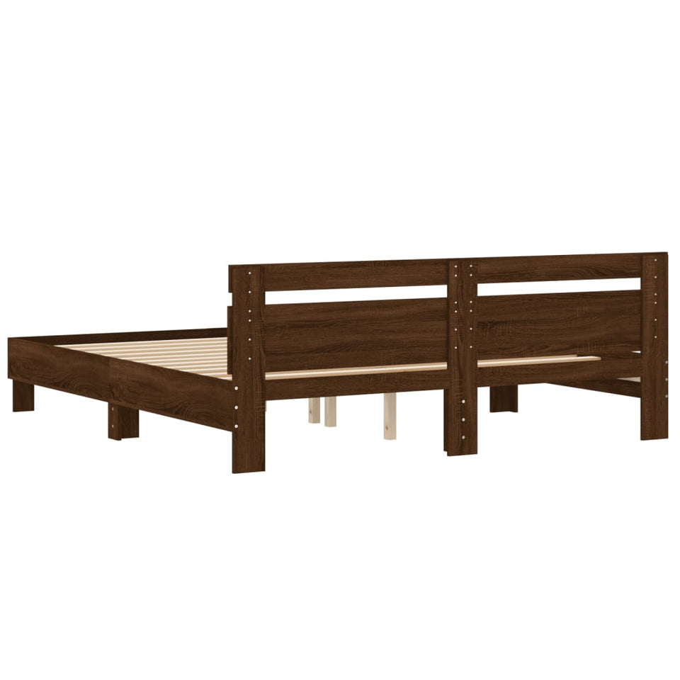 Bed Frame with Headboard Brown Oak 160x200 cm Engineered Wood