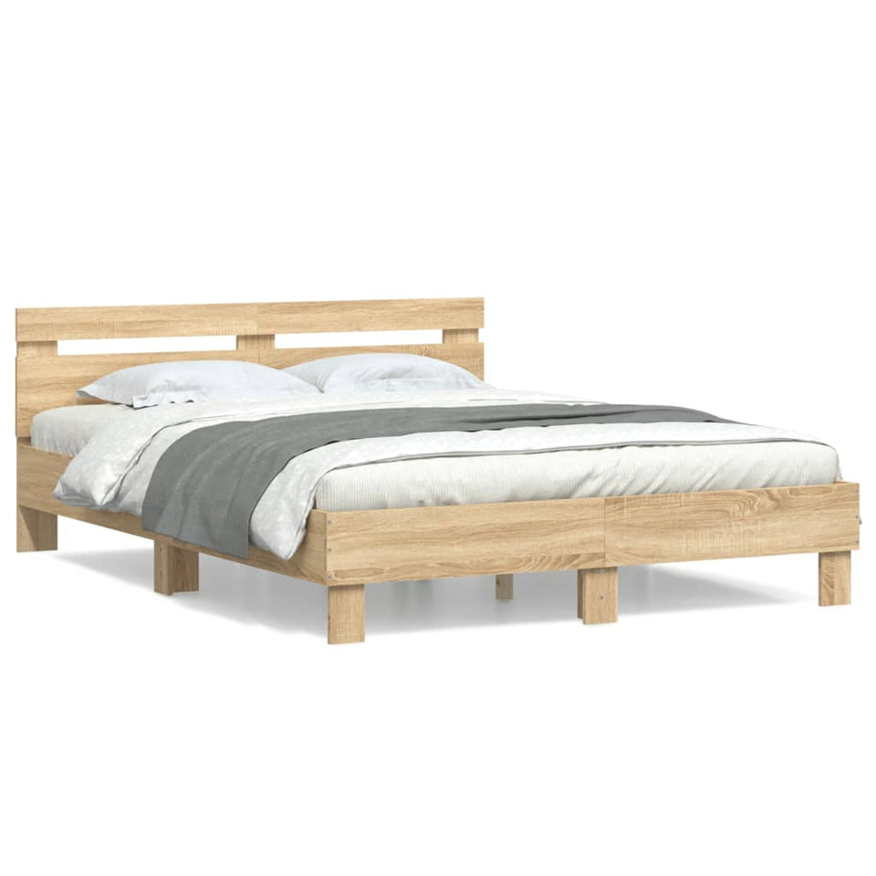 Bed Frame with Headboard Sonoma Oak 150x200 cm King Size Engineered Wood