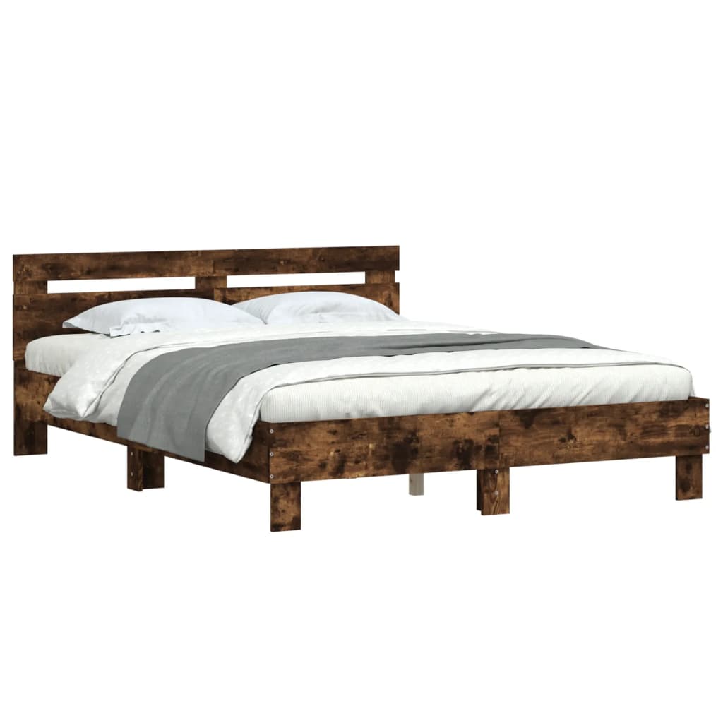 Bed Frame | Smoked Oak | Engineered Wood | 140x190 cm | Durable